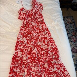 Petal & Pup One Shoulder Red Floral Dress